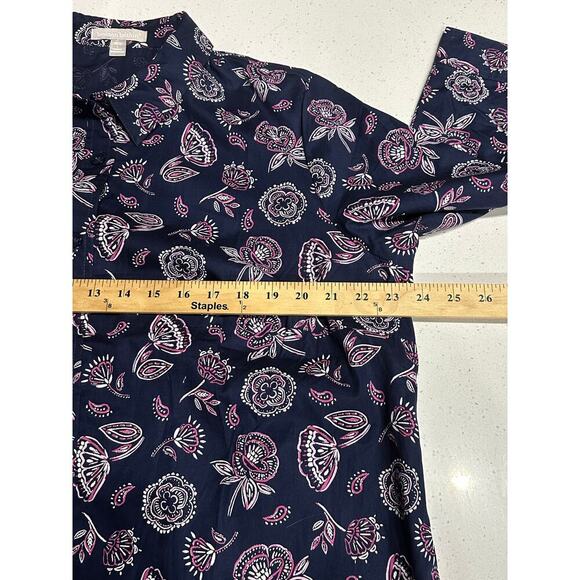 Woman Within Button Up Top L 18/20 Blue Floral 3/4 Sleeves Cotton Mature Casual - Picture 6 of 7